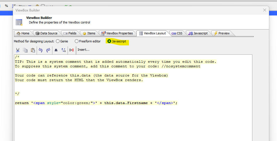 ViewBox Layout JavaScript option